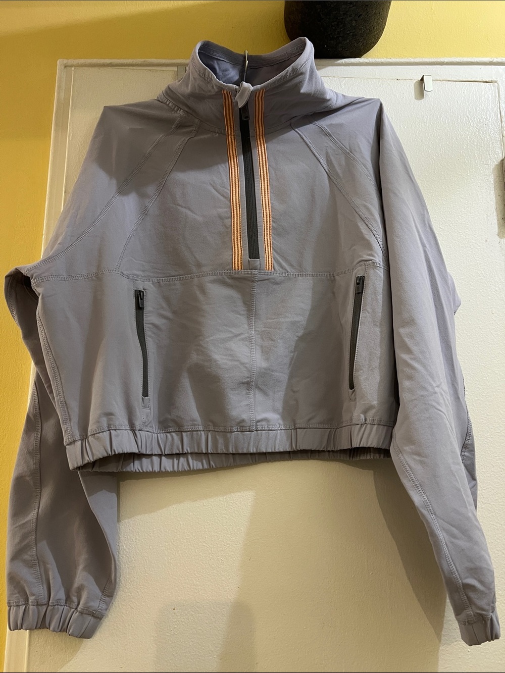 FP Movement by Free People Light Gray Cropped Utility Jacket with Orange Trim
